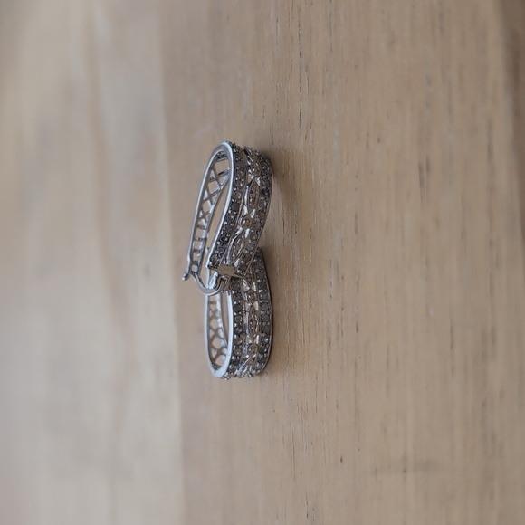 Sterling Silver CZ Oval Hoop Earrings - Picture 1 of 4